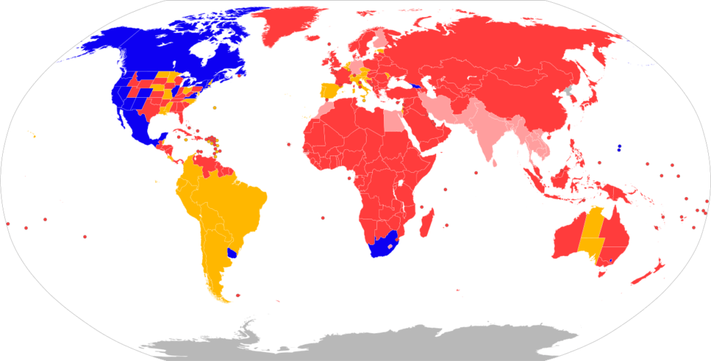 Mapa krajów światu, gdzie konopie lub marihuana jest legalna, dekryminalizowana albo dozwolona do użytku w celach medycznych